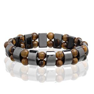 Tiger Eye Magnetic Hematite Bracelet, Beaded Gemstone Stretchable Bracelet